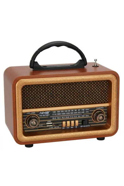 NNS Taşınabilir Nostaljik Fm Radyo Bluetooth Tf Kart Usb Destekli Ahşap Kasa Radyo - 2