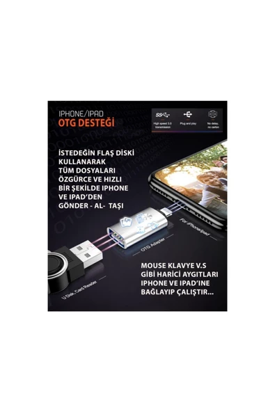 ULTRATEKNO Otg Apple Iphone Ipad Lightning To Usb 3.0 Çevirici - 8