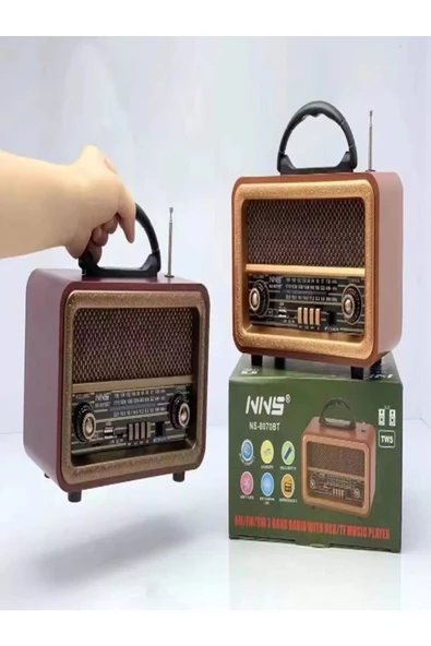 NNS Taşınabilir Nostaljik Fm Radyo Bluetooth Tf Kart Usb Destekli Ahşap Kasa Radyo - Koyu Ahşap - 4