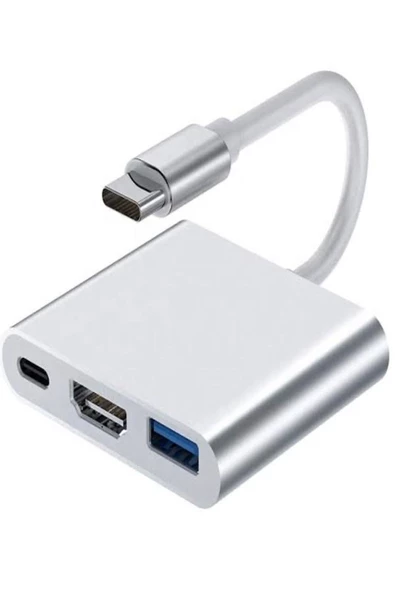 BAYINDIRELEKTRONİK 3in1 Type-C To HDMI Hub Port Adaptör Pd USB 3.0 4K HDMI Çoklayıcı Çevirici Dönüştürücü - 5