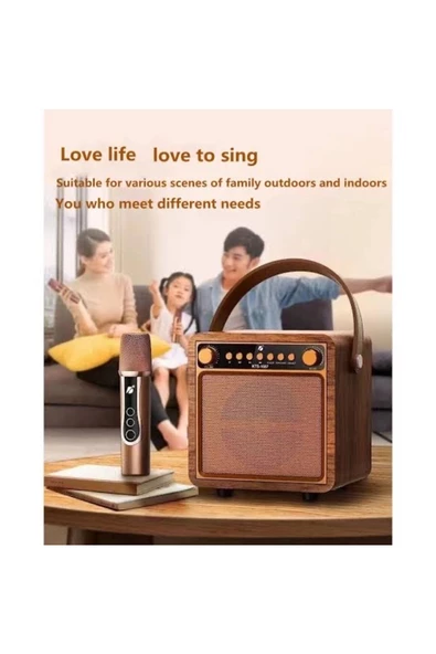 ULTRATEKNO 4 inç Ahşap Hoparlör Kablosuz Mikrofonlu Taşınabilir Karaoke Sistemi Party Box Eğlence Paketi - 7