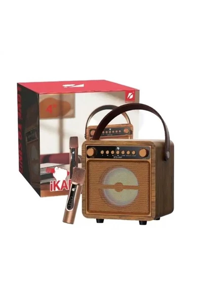 ULTRATEKNO 4 inç Ahşap Hoparlör Kablosuz Mikrofonlu Taşınabilir Karaoke Sistemi Party Box Eğlence Paketi - 8