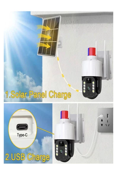 ULTRATEKNO CMR46 Güneş Panelli Sim Kart İle Çalışan 4G+ Wi-Fi 5MP Outdoor Dış Mekan Güvenlik Kamerası - 4