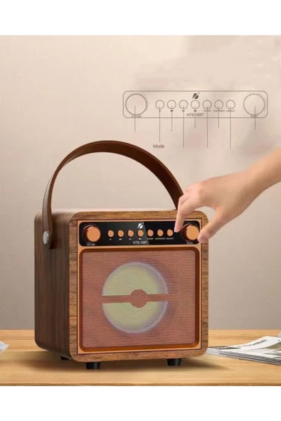 ULTRATEKNO 4 inç Ahşap Hoparlör Kablosuz Mikrofonlu Taşınabilir Karaoke Sistemi Party Box Eğlence Paketi - 3