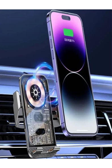 BAYINDIRELEKTRONİK 15W Sensörlü Araç İçi Wireless Şarjlı Telefon Tutucu Elite Şeffaf Süper Sessiz Tasarım - 5