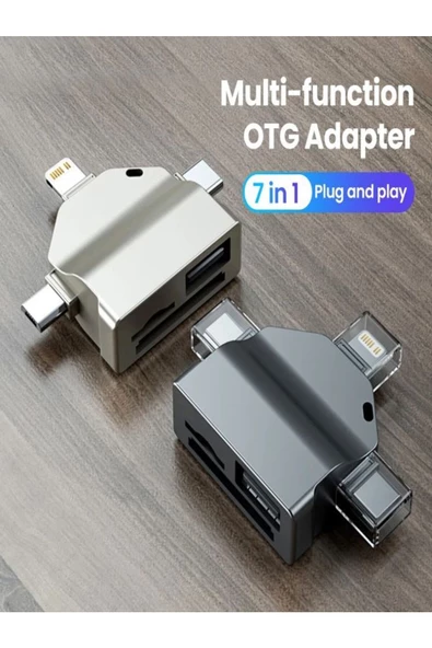 ULTRATEKNO ZR591 Iphone Type-c Micro Usb 7in1 Usb 3.0 Mouse Flash bellek Hafıza Kartı Otg Adaptör - 2