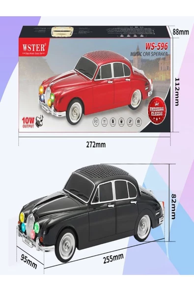 ULTRATEKNO WS-596BT 1967 Model Jaguar Mark 2 10W Bluetooth Hoparlör Fm Radyo USB Tf Aux Destekli Speaker - Resim 6