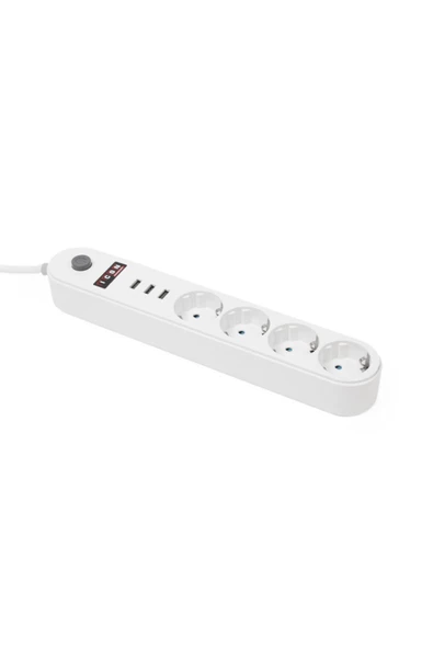 Icon Akım Korumalı 4'lü Priz 3 Port Usb Çoklu Grup Priz 2 Metre Kablo 10a - Beyaz