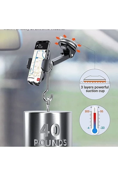 ULTRATEKNO Att-39 Uyumlu Otomatik Klipsli Araba Telefon Tutacağı Vakumlu Yüksek Kalite Telefon Tutucu - 3