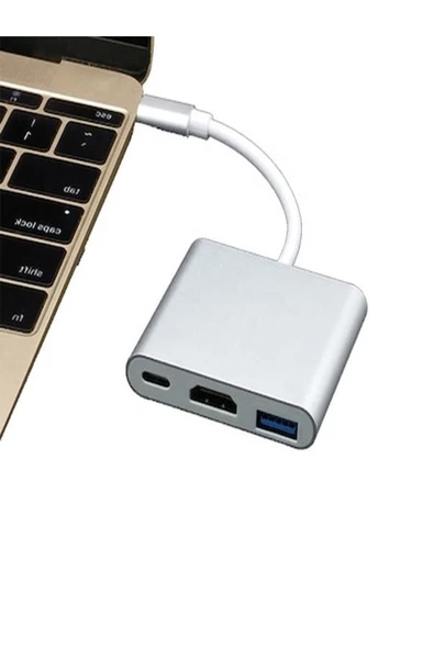 BAYINDIRELEKTRONİK 3in1 Type-C To HDMI Hub Port Adaptör Pd USB 3.0 4K HDMI Çoklayıcı Çevirici Dönüştürücü - 7