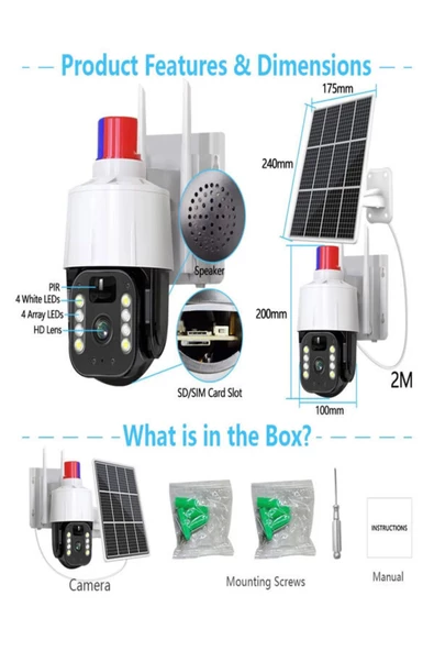 ULTRATEKNO CMR46 Güneş Panelli Sim Kart İle Çalışan 4G+ Wi-Fi 5MP Outdoor Dış Mekan Güvenlik Kamerası - 3