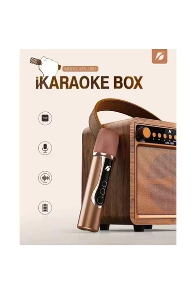 ULTRATEKNO 4 inç Ahşap Hoparlör Kablosuz Mikrofonlu Taşınabilir Karaoke Sistemi Party Box Eğlence Paketi - 6