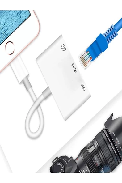ULTRATEKNO Iphone 7 8 X 11 11 Pro 12 13 13 14 Pro Max ve Ipad Uyumlu Usb Ethernet Lightning Şarj Adaptörü 3in1 - 7