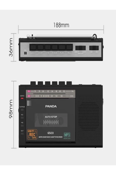 ULTRATEKNO Panda 6503 25W Kaset Çalar Radyo USB/TF Kaydedici Bant Mikrofon Çok Fonksiyonlu Müzik Çalar - 7