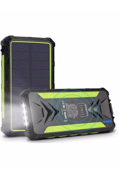 ULTRATEKNO 20000 Mah Solar Panelli Qi Wireless Powerbank Kamp Tipi El Fenerli Taşınabilir Şarj Cihazı