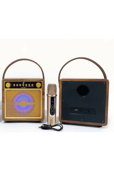 ULTRATEKNO 4 inç Ahşap Hoparlör Kablosuz Mikrofonlu Taşınabilir Karaoke Sistemi Party Box Eğlence Paketi - 4