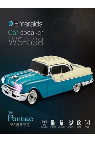ULTRATEKNO Nostaljik Pontiac Araba 1955 Model Bluetooth Hoparlör Fm Radyo USB Tf Aux Destekli Speaker - 2