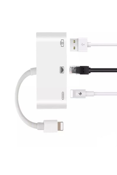 ULTRATEKNO Iphone 7 8 X 11 11 Pro 12 13 13 14 Pro Max ve Ipad Uyumlu Usb Ethernet Lightning Şarj Adaptörü 3in1 - 5