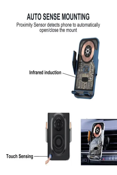 BAYINDIRELEKTRONİK 15W Sensörlü Araç İçi Wireless Şarjlı Telefon Tutucu Elite Şeffaf Süper Sessiz Tasarım - 6