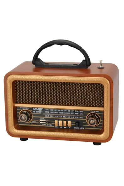 NNS Taşınabilir Nostaljik Fm Radyo Bluetooth Tf Kart Usb Destekli Ahşap Kasa Radyo - 3