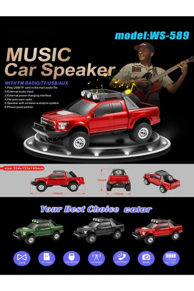 BAYINDIRELEKTRONİK WS-589 Ford Raptor Model 4x4 Arazi Aracı Şeklinde Bluetooth Hoparlör Usb/tf/aux Fm Radyo - 7
