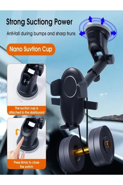 ULTRATEKNO Y03-g Premium Serisi Araç Içi Telefon Tutucu Vantuzlu Çift Yönlü Boy Ayarlı 4.5-7" - 3