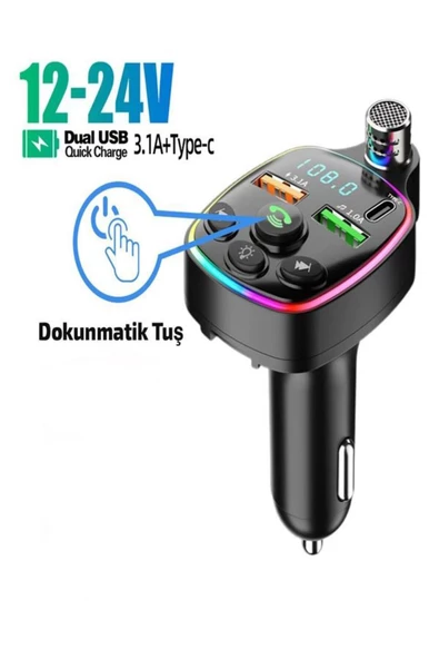 ULTRATEKNO Bluetooth 5.0 FM Transmitter Çift USB 3.1A PD Hızlı Şarj Destekli Mikrofonlu Modülatör - 4