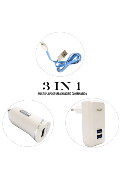 ULTRATEKNO Apple 3in1 Araç Şarjı + Duvar Şarjı + Iphone Şarj Kablosu - 4