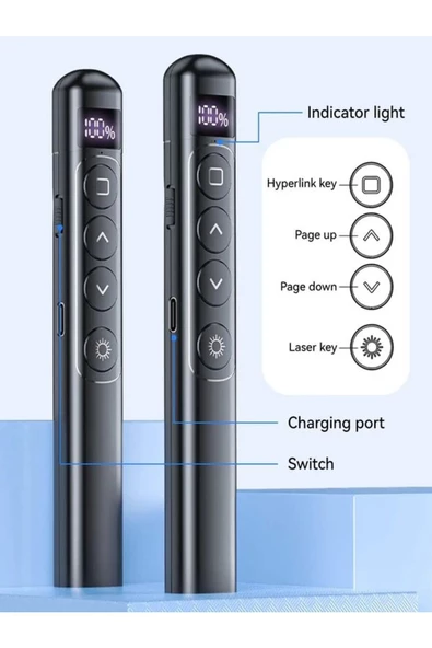 ULTRATEKNO S7 Dijital Ekranlı Şarjlı Lazer Sunum Kumandası Şarj Göstergeli Lazer Powerpoint Laser Pointer Slayt - 6