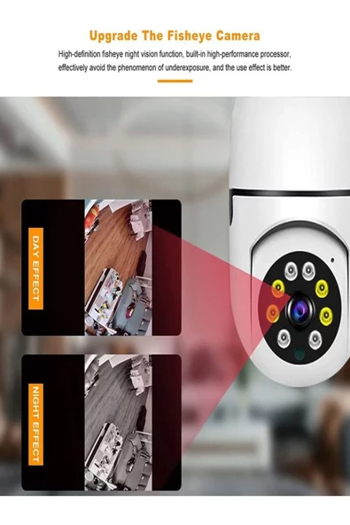 BAYINDIRELEKTRONİK 32 GB Hafızalı Wifi 360 Panoramik Ampul Kamera Güvenlik Kamerası Çift Wifi 360 Derece Gece Görüşlü - 7