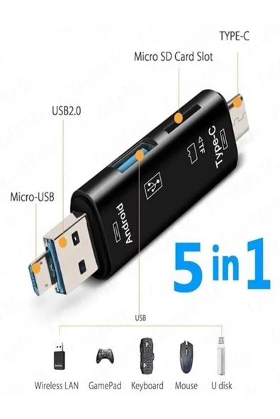 ULTRATEKNO 5'i 1 Arada USB Flash Bellek & Tf Kart Micro SDHC Kart Okuyucu Otg Type C Micro Usb Otg - 7