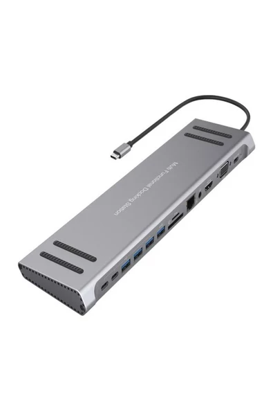 BAYINDIRELEKTRONİK 14 In 1 Macbook Uyumlu Type-C Hub USB 3.0-SD/TF-RJ45-HDMI-VGA-USB-C 60W Dönüştürücü - 6