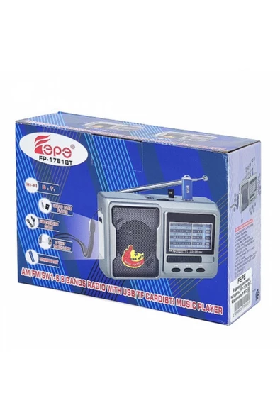 FEPE Fm Radyolu Bluetoothlu Şarjlı Cep Radyosu + El Feneri Fp-1781bt
