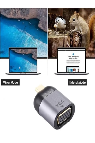 ULTRATEKNO Type C To Vga Çevirici Dönüştürücü Adaptör Kablo Uç Monitör - 2