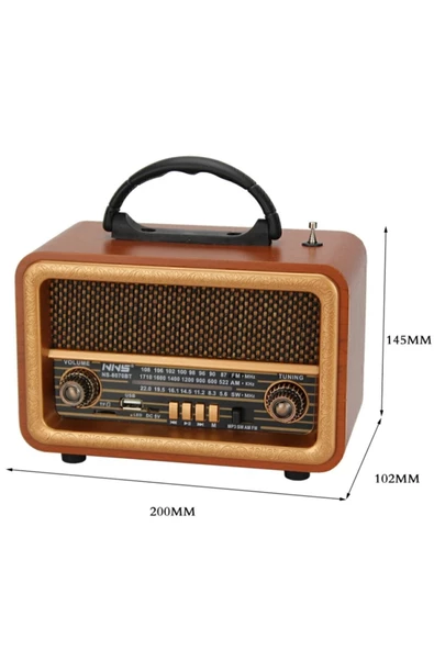NNS Taşınabilir Nostaljik Fm Radyo Bluetooth Tf Kart Usb Destekli Ahşap Kasa Radyo - 4
