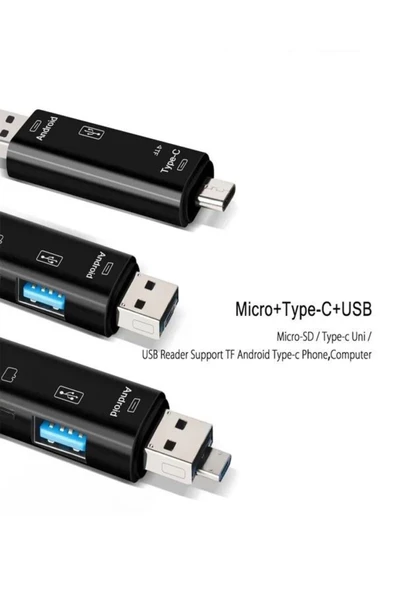 ULTRATEKNO 5'i 1 Arada USB Flash Bellek & Tf Kart Micro SDHC Kart Okuyucu Otg Type C Micro Usb Otg - 6