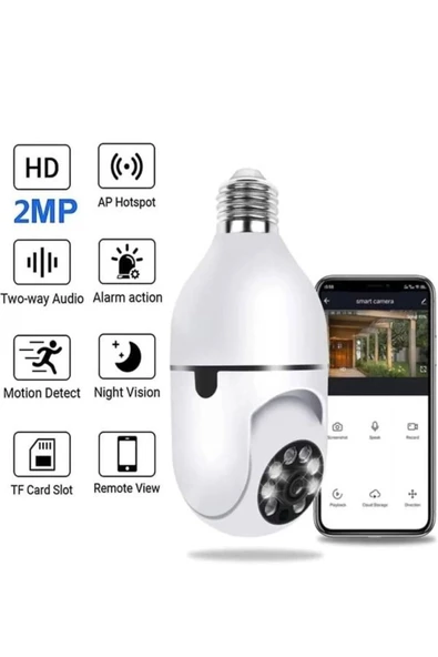 BAYINDIRELEKTRONİK 32 GB Hafızalı Wifi 360 Panoramik Ampul Kamera Güvenlik Kamerası Çift Wifi 360 Derece Gece Görüşlü - 2