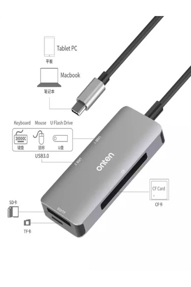 ULTRATEKNO OTN-91182 Type C Girişli USB-C Çoklu Kart Okuyucu MacBook Tablet PC Uyumlu Card Reader - 2