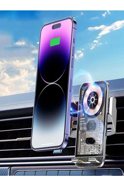 BAYINDIRELEKTRONİK 15W Sensörlü Araç İçi Wireless Şarjlı Telefon Tutucu Elite Şeffaf Süper Sessiz Tasarım - 4
