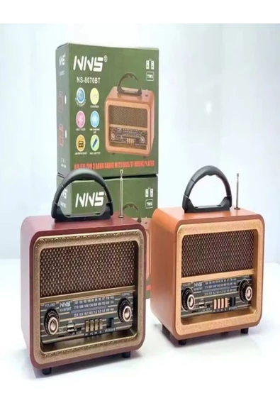 NNS Taşınabilir Nostaljik Fm Radyo Bluetooth Tf Kart Usb Destekli Ahşap Kasa Radyo - Koyu Ahşap - 5