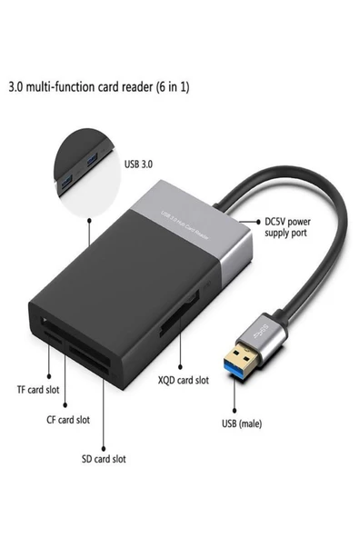 ULTRATEKNO Çoklu XQD Kart Okuyucu 6in1 Fonksiyonlu 3.0 x 2 USB Girişi XQD TF CF SD Card Reader - 7