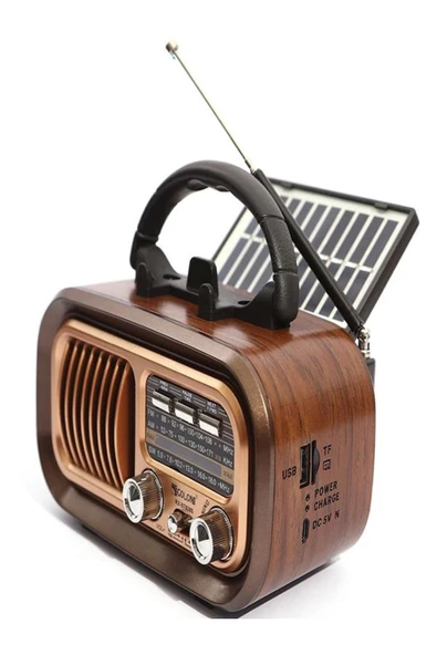 BAYINDIRELEKTRONİK Nostaljik Görünümlü Solar Panelden Şarj Olabilen Telefon Standlı FM Radyo Bluetooth Hoparlör - 5