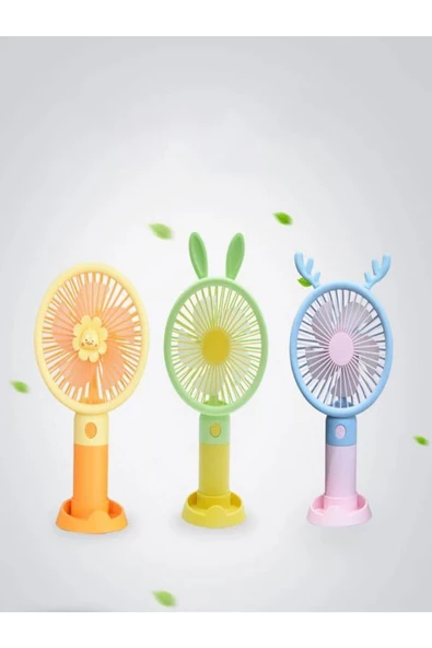 Mini Telefon Standlı Emojili Ultra güçlü Şarjlı El Fanı Taşınabilir Mini Vantilatör - 7
