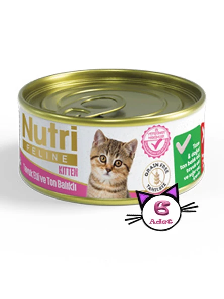 Nutri Feline 85Gr Yavru Tavuk Etli Ton Balıklı Tahılsız 6Adet Kitten Yaş Kedi Maması