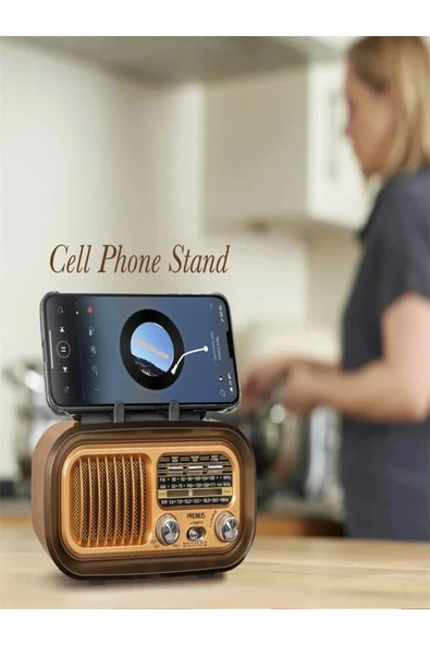 BAYINDIRELEKTRONİK Nostaljik Görünümlü Solar Panelden Şarj Olabilen Telefon Standlı FM Radyo Bluetooth Hoparlör - 2