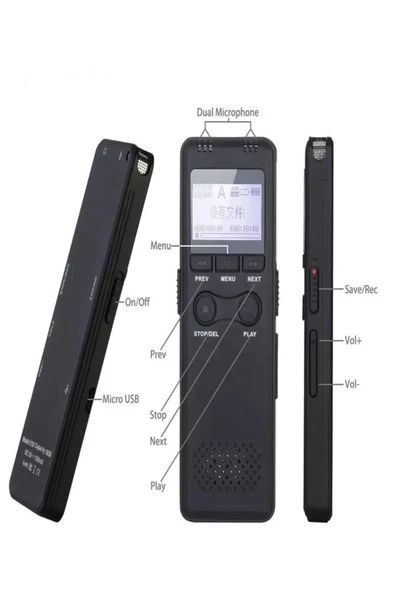 ULTRATEKNO 10 gün kesintisiz Kayıt Yapan 2 Mikrofonlu Dijital Ekranlı Metal 32 GB Profesyonel Ses Kayıt Cihazı - 6