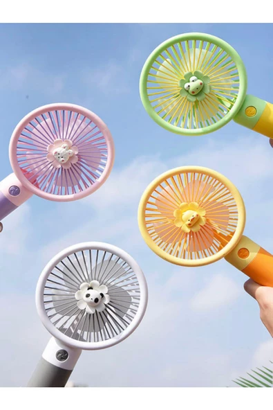 Mini Telefon Standlı Emojili Ultra güçlü Şarjlı El Fanı Taşınabilir Mini Vantilatör - 2