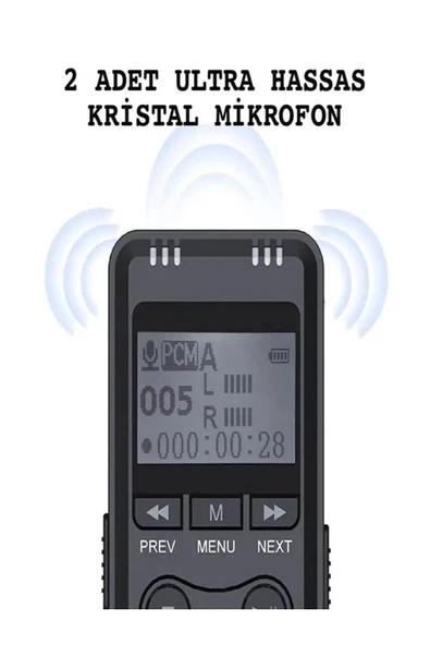 ULTRATEKNO 10 gün kesintisiz Kayıt Yapan 2 Mikrofonlu Dijital Ekranlı Metal 32 GB Profesyonel Ses Kayıt Cihazı - 2