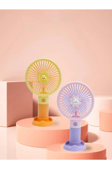 Mini Telefon Standlı Emojili Ultra güçlü Şarjlı El Fanı Taşınabilir Mini Vantilatör - 3