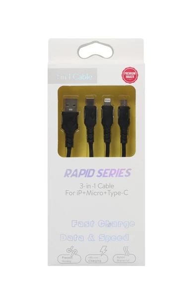 ULTRATEKNO Rapid Series 3in1 Hızlı Şarj Kablosu Iphone + Type C + Micro Usb